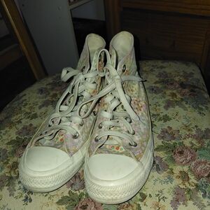 Women's High-Top Floral Canvas Sneakers - Pink/Light Green